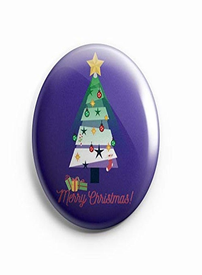AVI Merry Christmas with Tree and Gifts Blue Regular Size Pin Badge Regular Size 58mm R8002082 Metal - Image 1